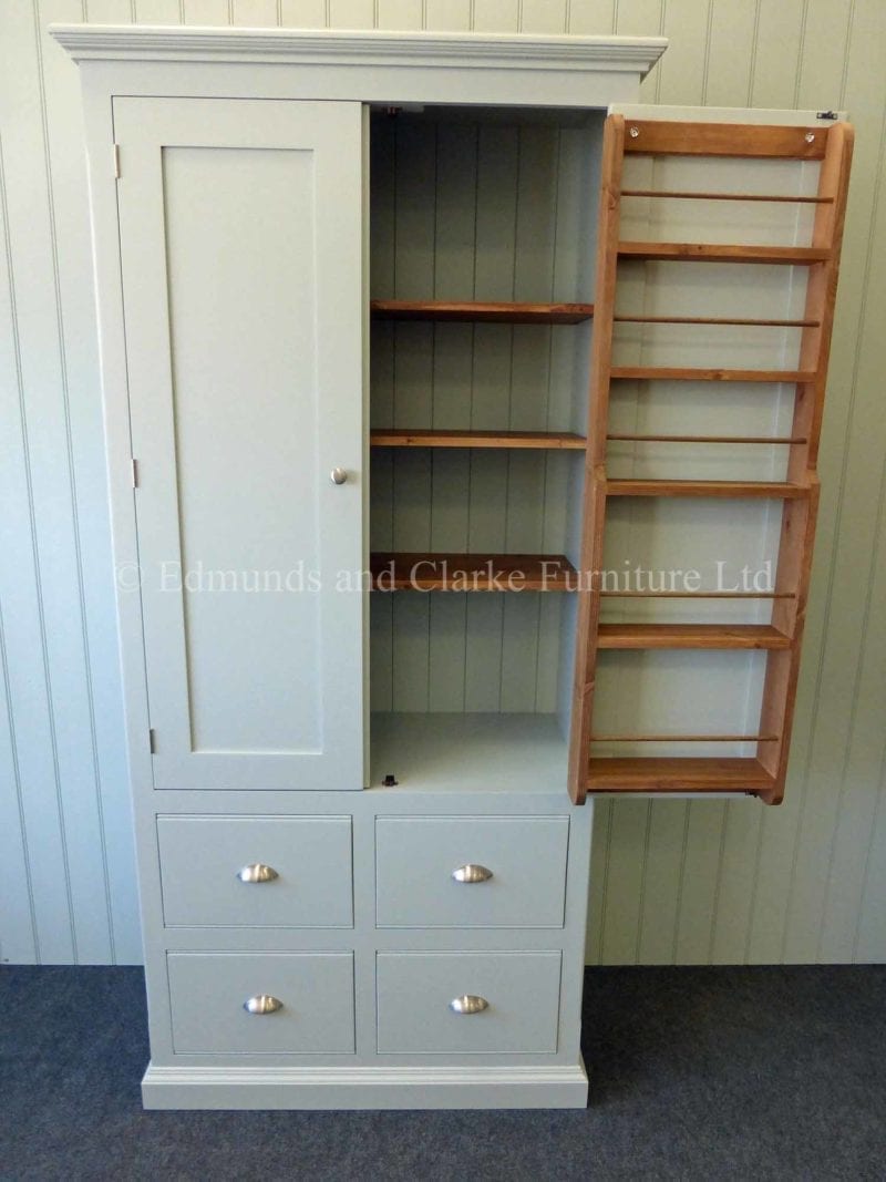 Painted larder cupboard with spice racks