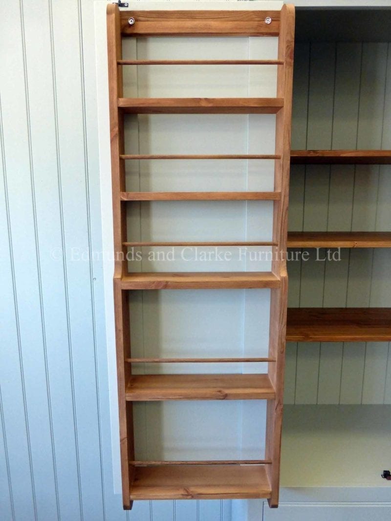 Painted larder cupboard with spice racks and adjustable shelves