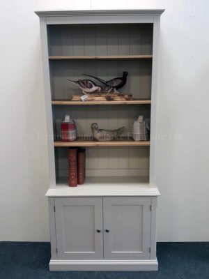 Edmunds Painted 2 Door Library Bookcase, pine shelves, two door cupboard underneath, moulded cornice and plinth