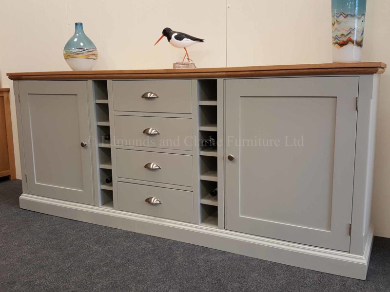 edmunds painted 7' multi sideboard 2 large doors 12 wine bottle holder and four central drawers