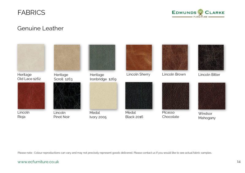 Genuine leather samples for our range of Edmunds dining chairs
