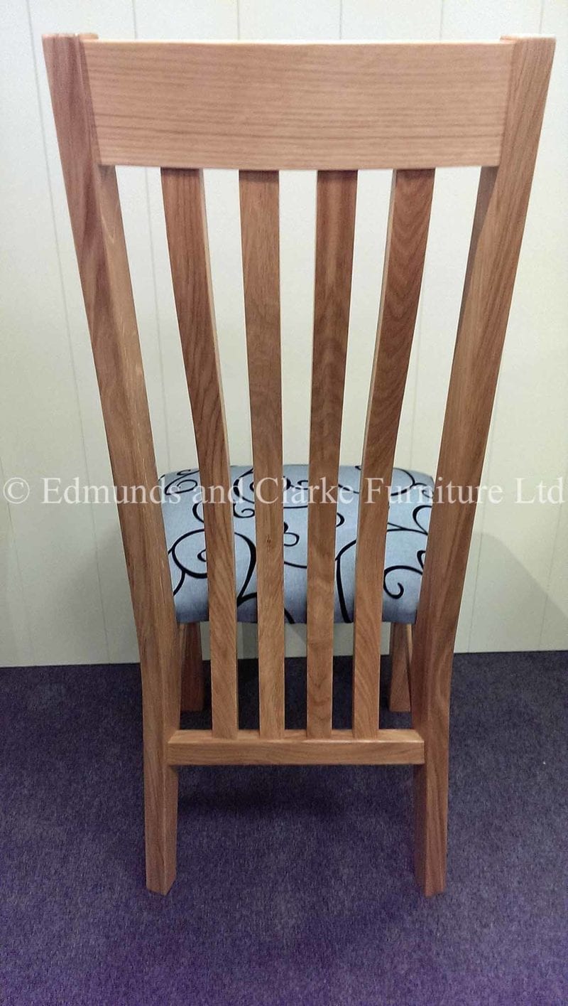 Harrington oak dining chair with slatted curved back support and fabric seat pad
