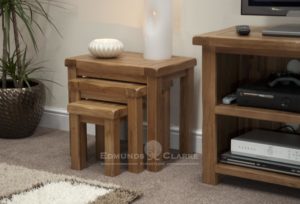 Lavenham solid oak nest of tables, set of 3 tables that sit under each other for extra space saving