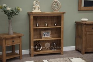 Lavenham solid rustic oak small bookcase. 2 adjustable shelves, rounded of edges