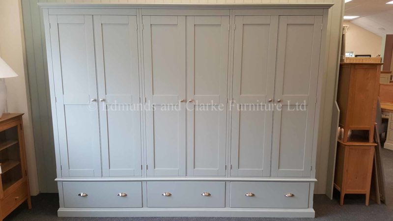 Large Painted six door wardrobe with three drawers below painte grey