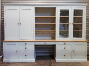 Bespoke Large Office Workstation Desk. glazed on one side and panelled doors on other and various sized drawers