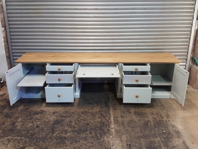 Large bespoke office workstation with two doors six drawers and pull out slide for keyboard