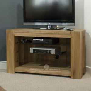 Solid oak corner tv entertainment stand chunky style