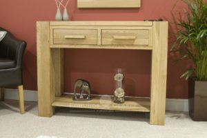 Newmarket solid oak chunky 2 drawer hall table with shelf