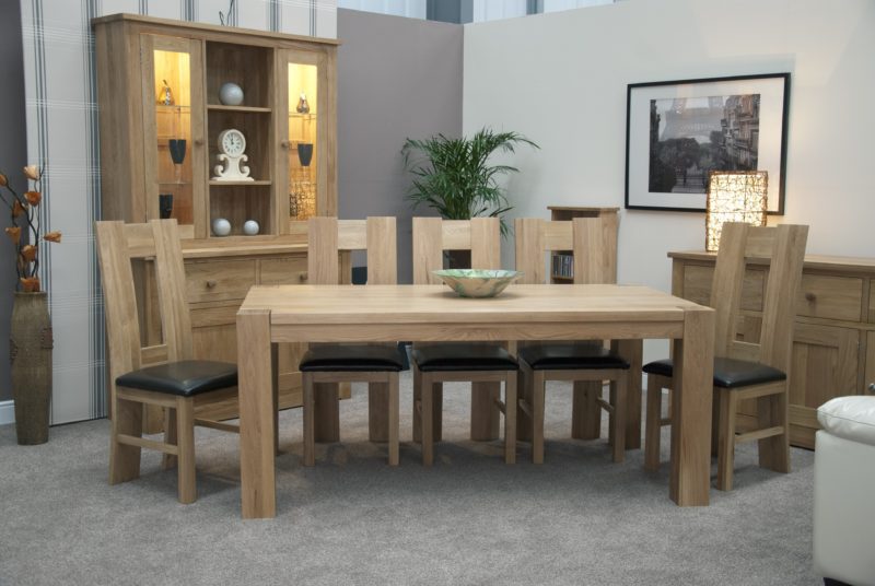 Large 8 seater solid oak square leg dining table