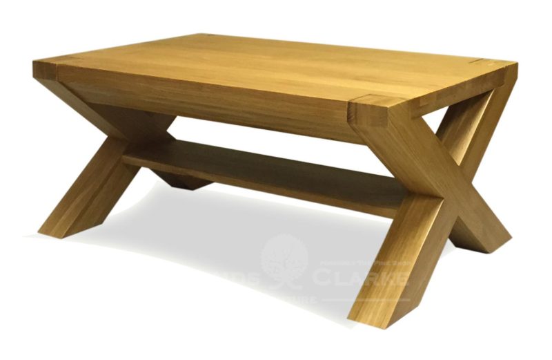 Solid oak cross leg coffee table 3' x 2'