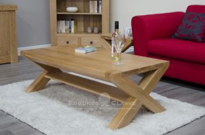 Newmarket solid oak 4' x 2' coffee table cross leg design