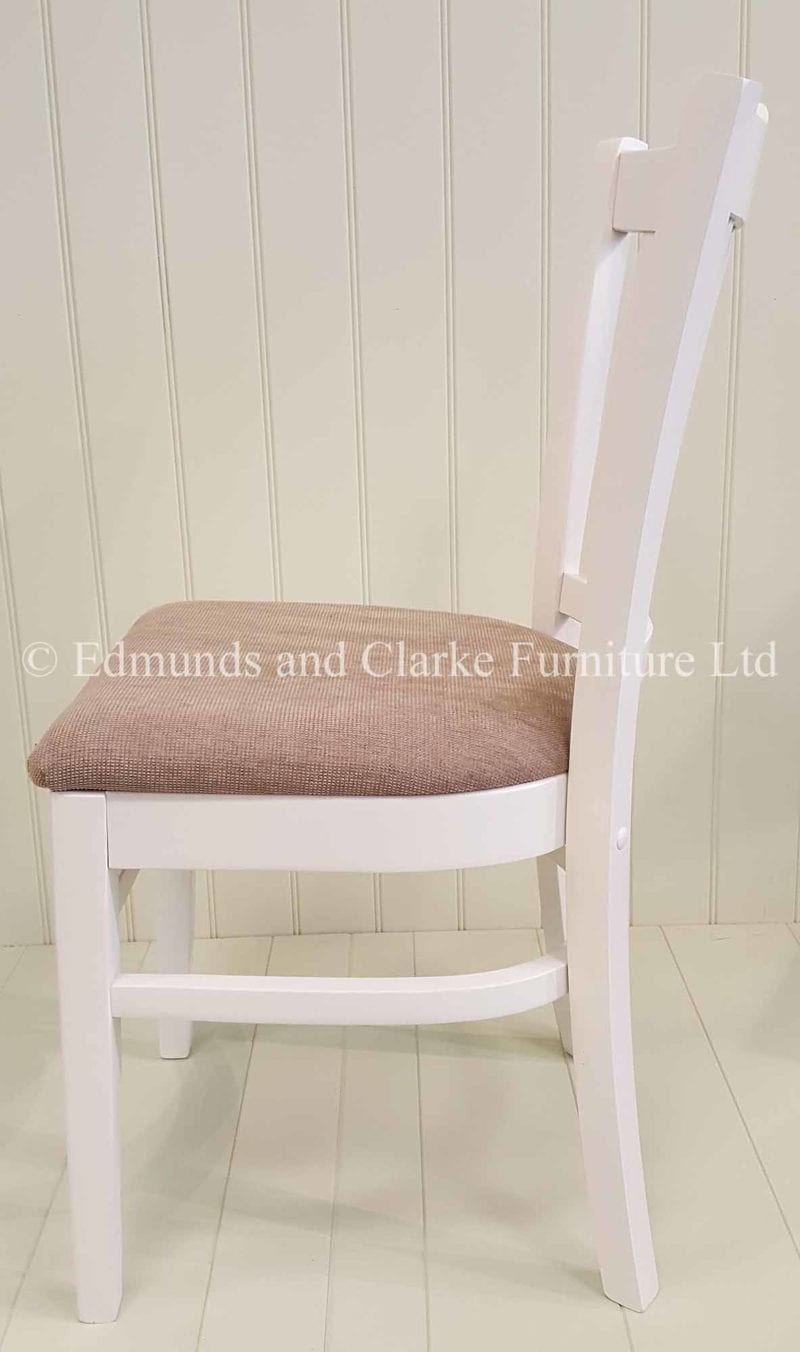 White painted dining chair with choice of seat pads
