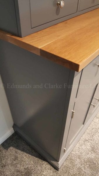 made to measure television cupboard with storage, painted with oak top