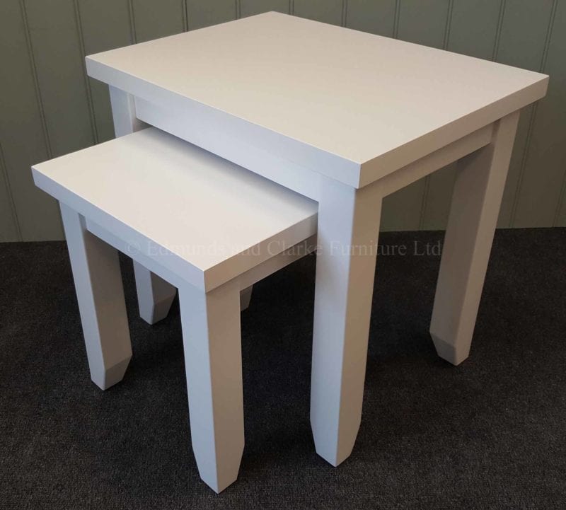 Nest of two tables painted white all over, square edge design