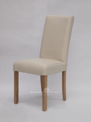Marianna Ivory Bycast Leather dining chair. high back oak legs