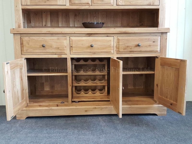 Kitchen dresser made from solid oak with loose wine rack in sideboard