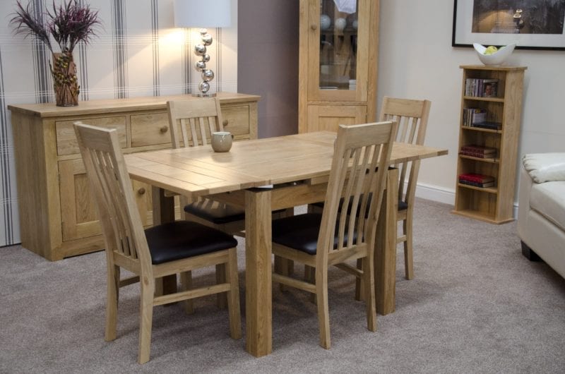 Oak small 3' x 3' drawer leaf dining table