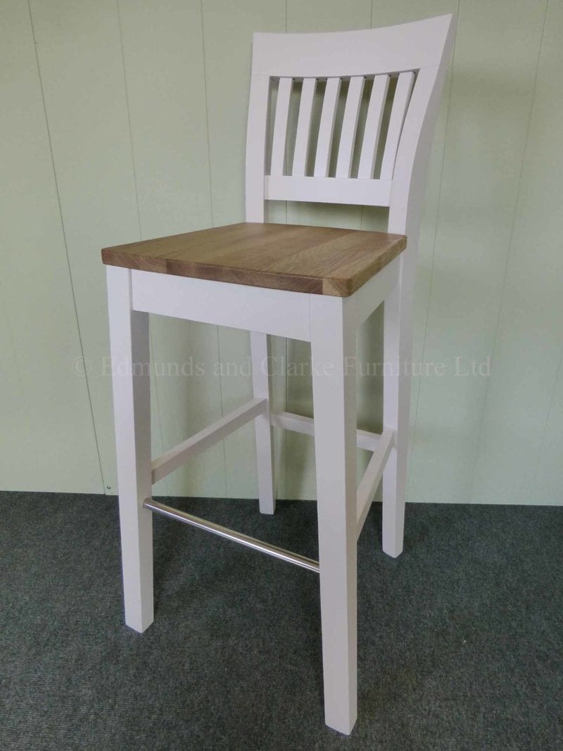 Linden high breakfast bar stool painted white with waxed beech seat