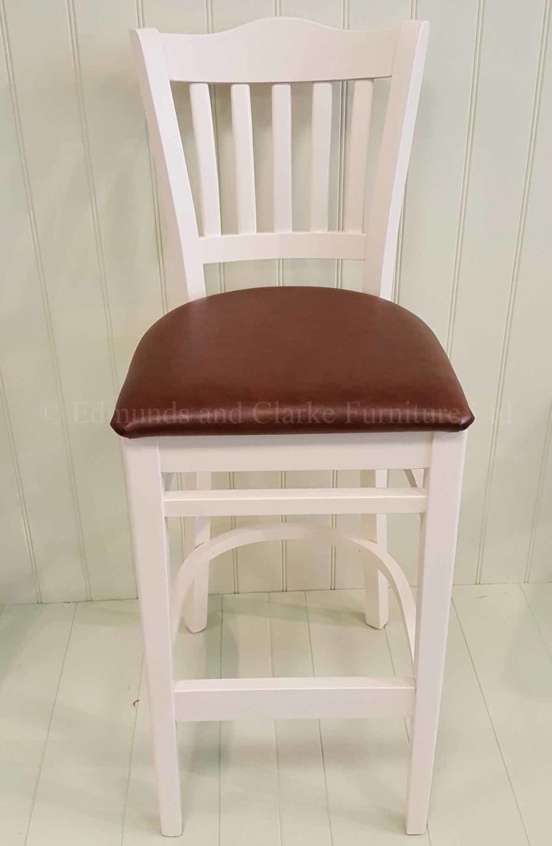 High kitchen stool painted with leather seat, choice of paint colours and fabrics