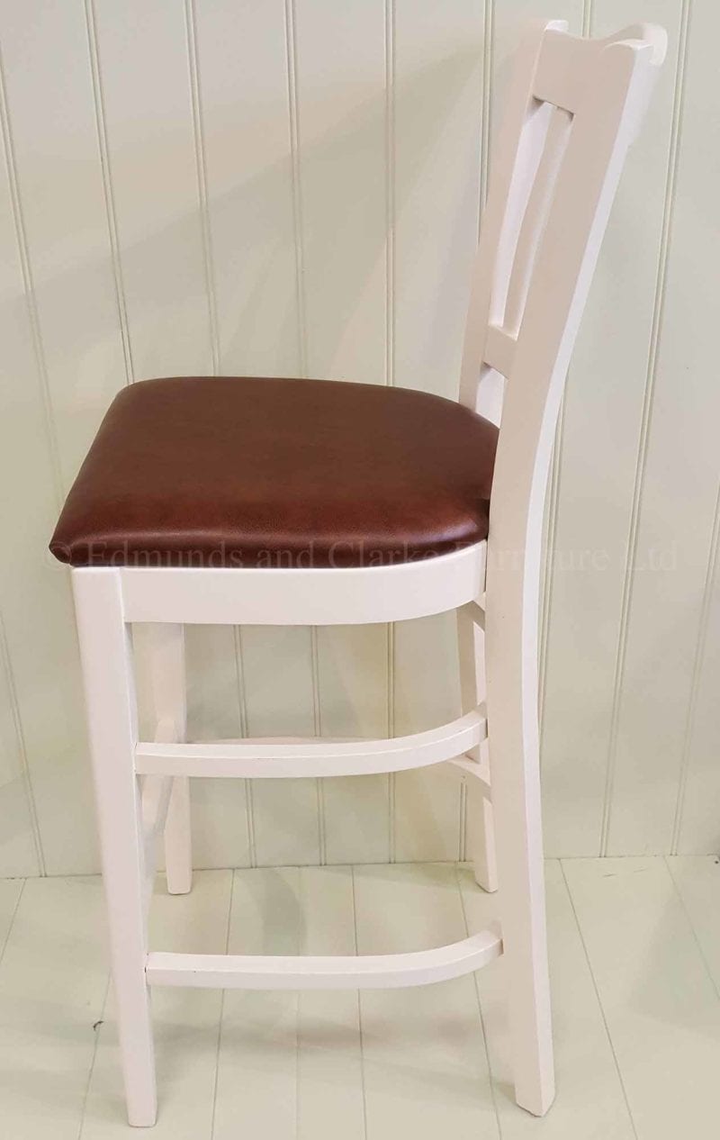 Kitchen breakfast bar stool painted white with leather seat
