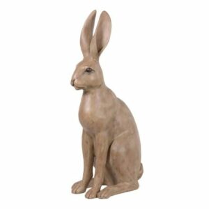 Sitting Hare sculpure, a large resin hare sitting with ears pinned up QHU249