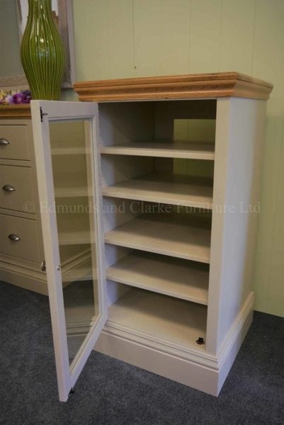 Glazed hifi cabinet for seperates, made with solid oak top