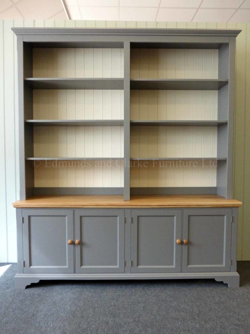 made to measure painted wide bookcase with four cupboards,