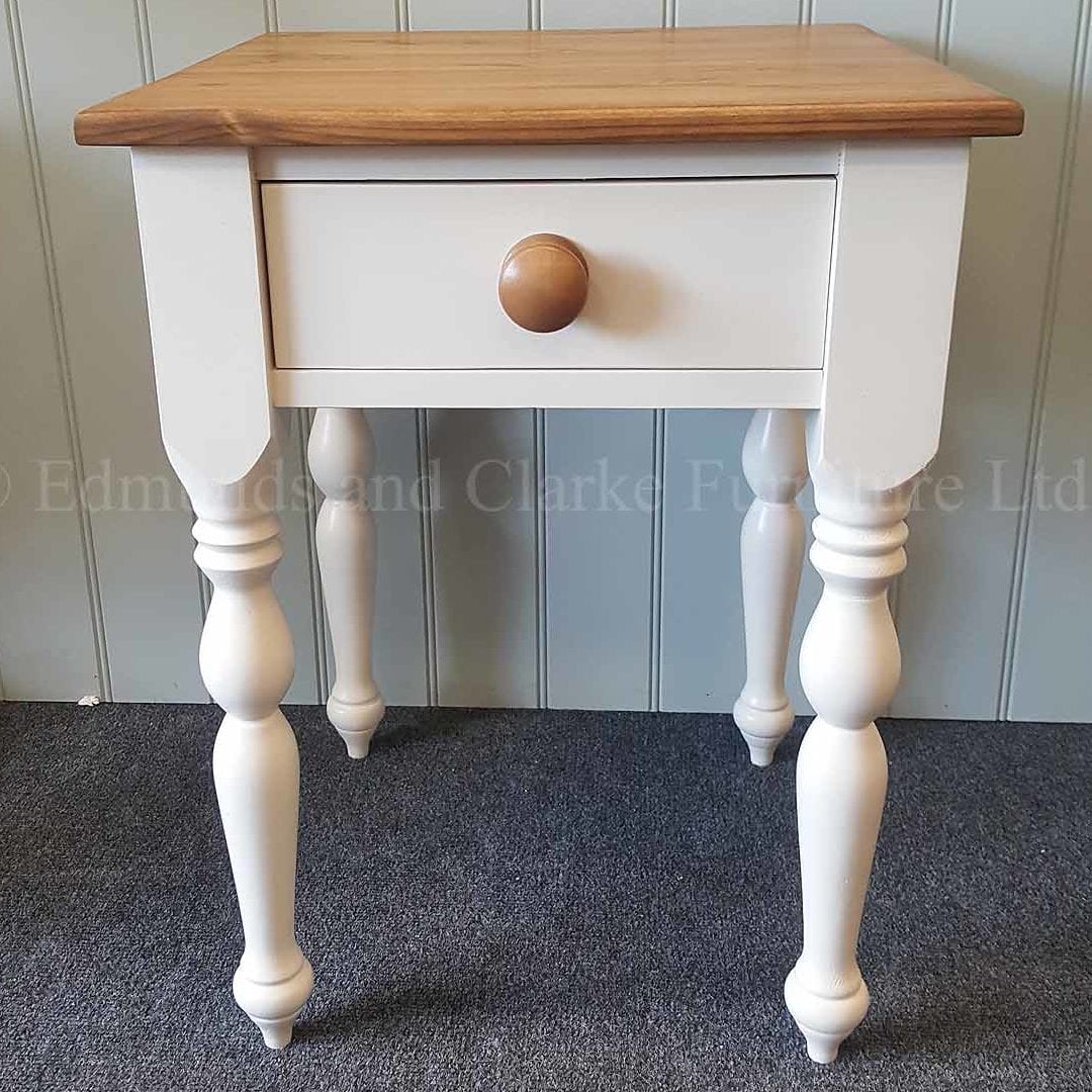 four legged square lamp table made from solid pine and painted