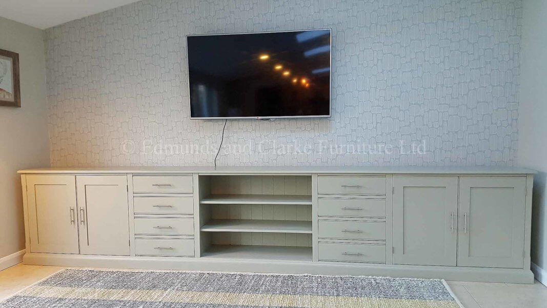 Bespoke painted long low television entertainment stand
