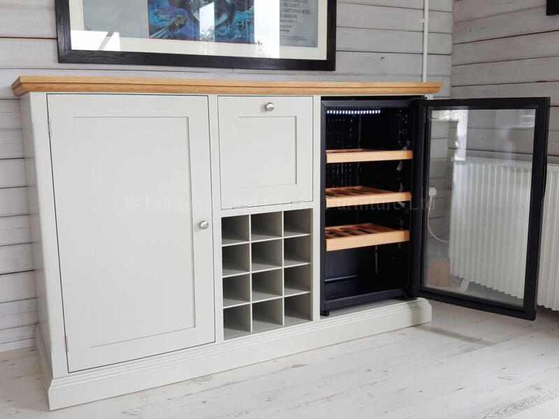 Edmunds painted bespoke sideboard with fridge and wine rack incorporated