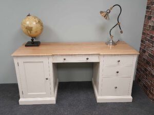 Edmunds painted double pedestal desk, drawers and doors with filing cabinets for large files A4 foolscap. choice of tops and handles. image shows 18mm lacquered oak top