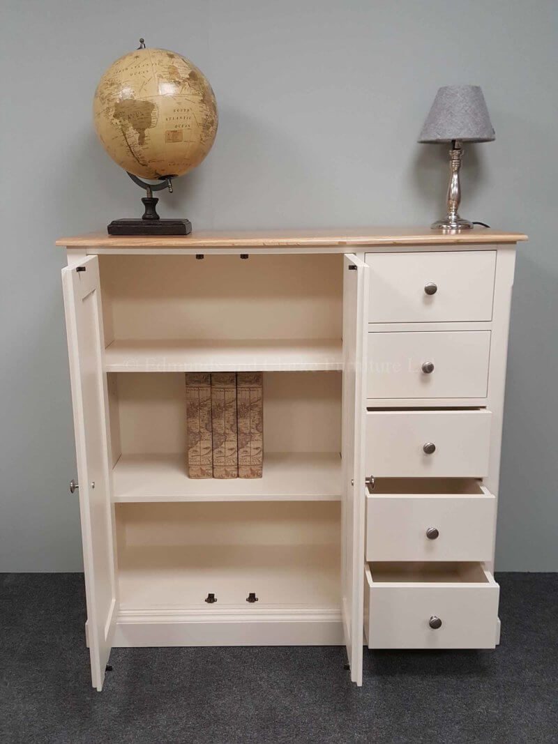 multi cupboard with five drawers, painted in a choice of colours with oak or pine top