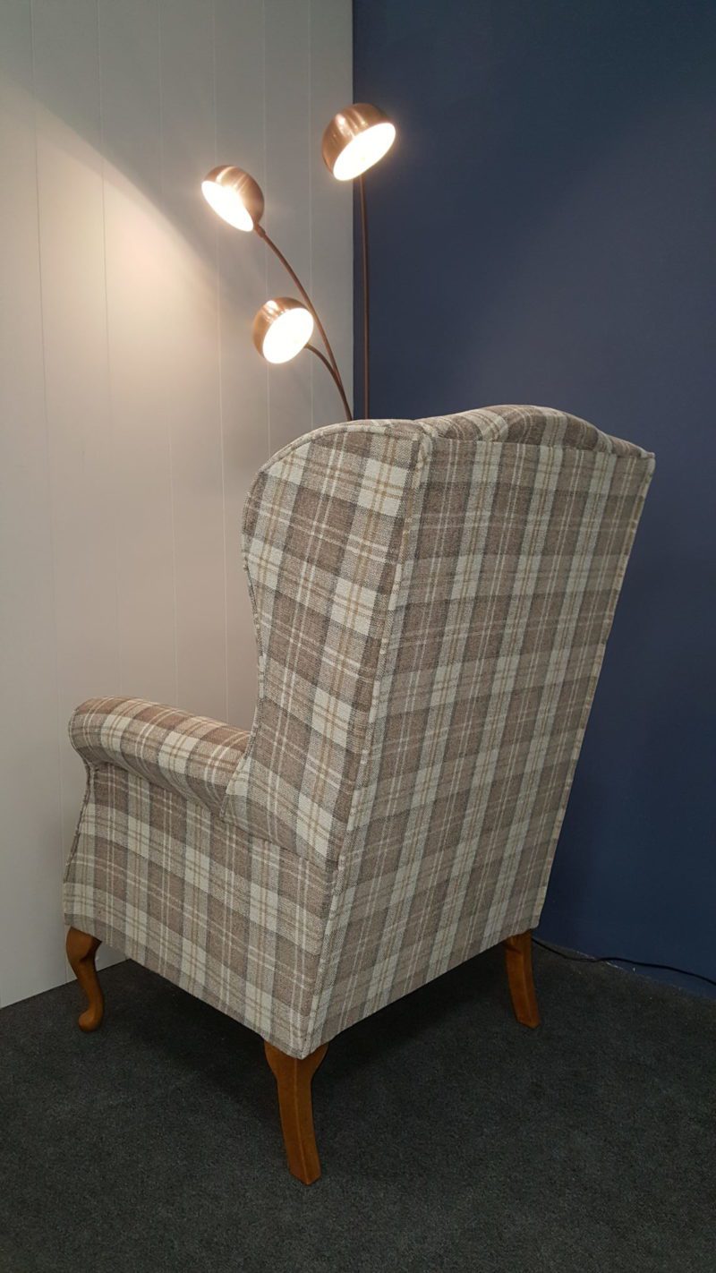 Fabric wing chair in checked fabric - many other fabrics to choose from
