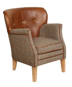 Vintage Sofa Company Elston Fast Track Chair hunting lodge tweed and cerato brown leather compact armchair