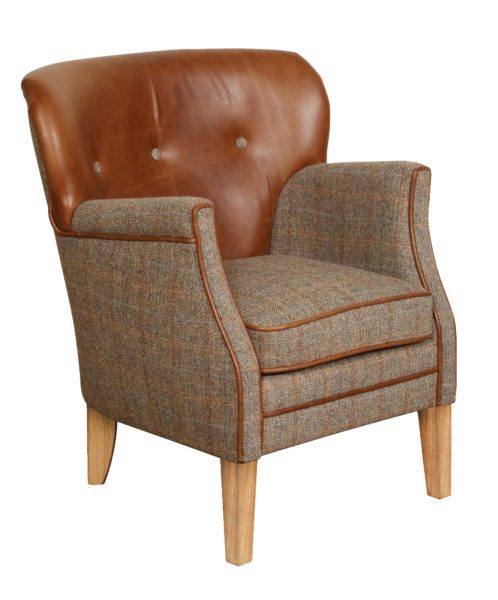 Vintage Sofa Company Elston Fast Track Chair hunting lodge tweed and cerato brown leather compact armchair