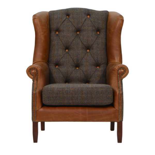 Harris Tweed Wing chair with cerato leather