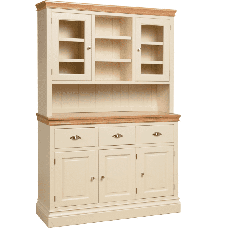 Lundy painted 4'6 glazed top dresser with space in middle rack. 3 drawers