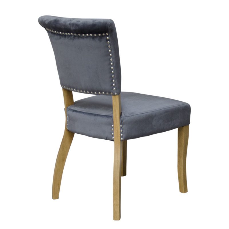 Capri velvet chairs with studded back in seal grey