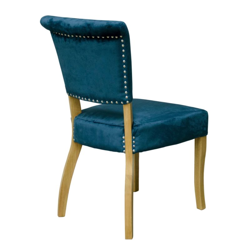 Capri dining chair with oak legs and studded back - petrol blue