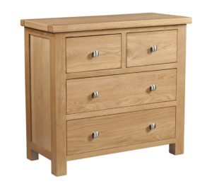 Dorset oak 2 over 2 chest of drawers with silver square knobs