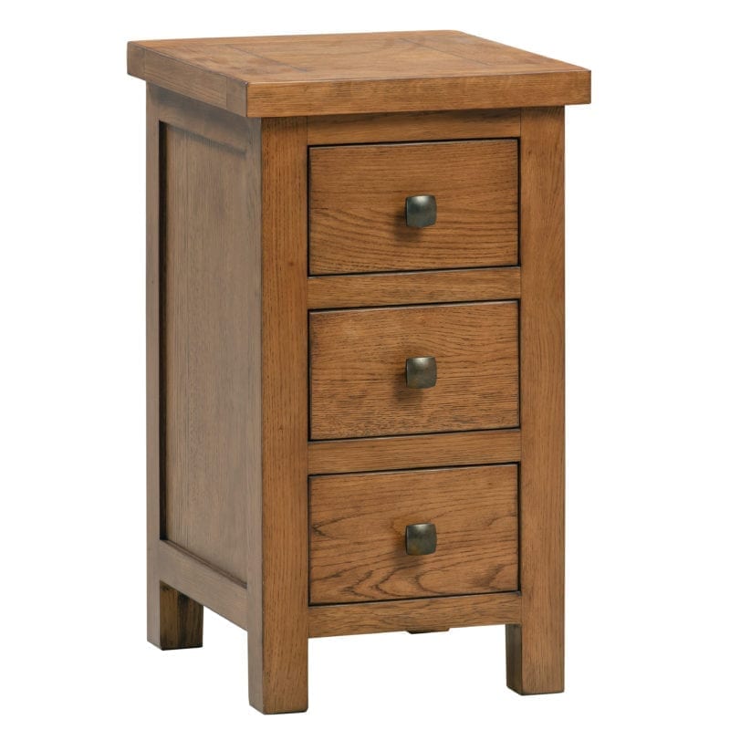 DOR009R Dorset rustic oak 3 drawer compact bedside
