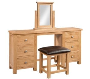 Dorset oak double pedestal dressing table with stool set