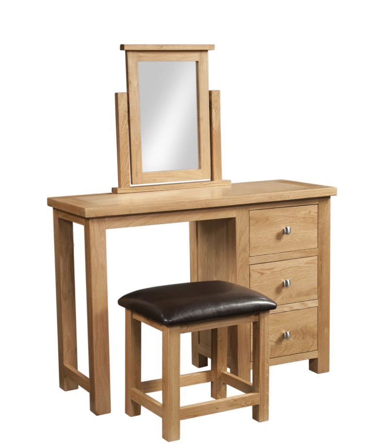 Dorset oak single pedestal dressing table with stool. light oak finish
