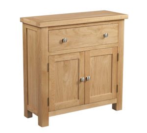Dorset Oak compact sideboard with one large drawer above doors and square handles