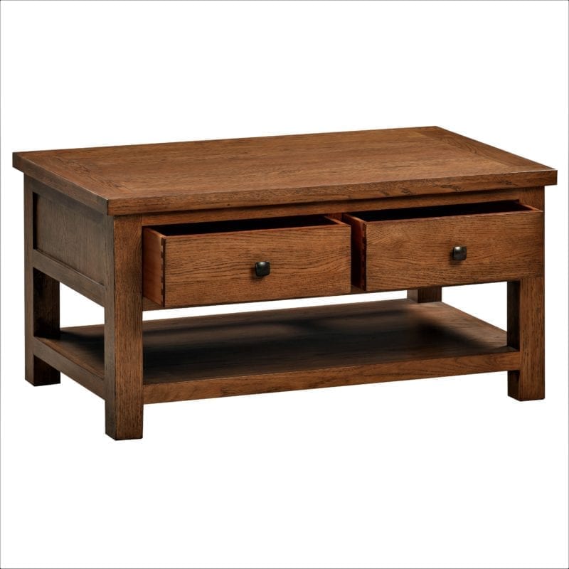 DOR068R Dorset rustic oak coffee table with drawers open