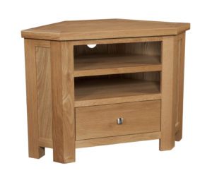 Dorset oak DOR073 corner tv unit with drawer and shelves