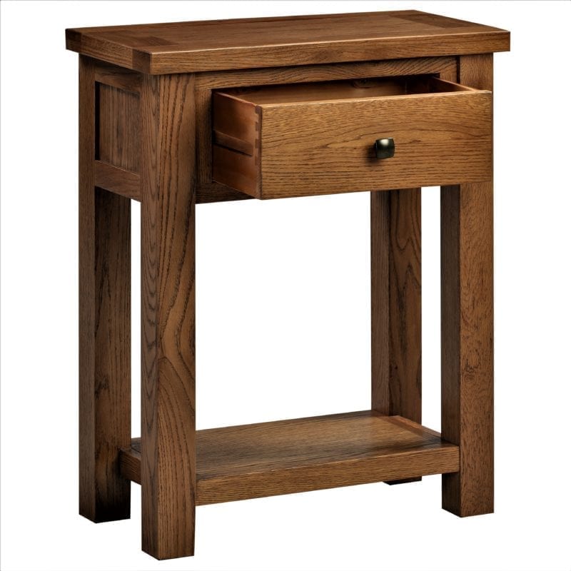 DOR078R Dorset rustic oak console table 1 drawer open