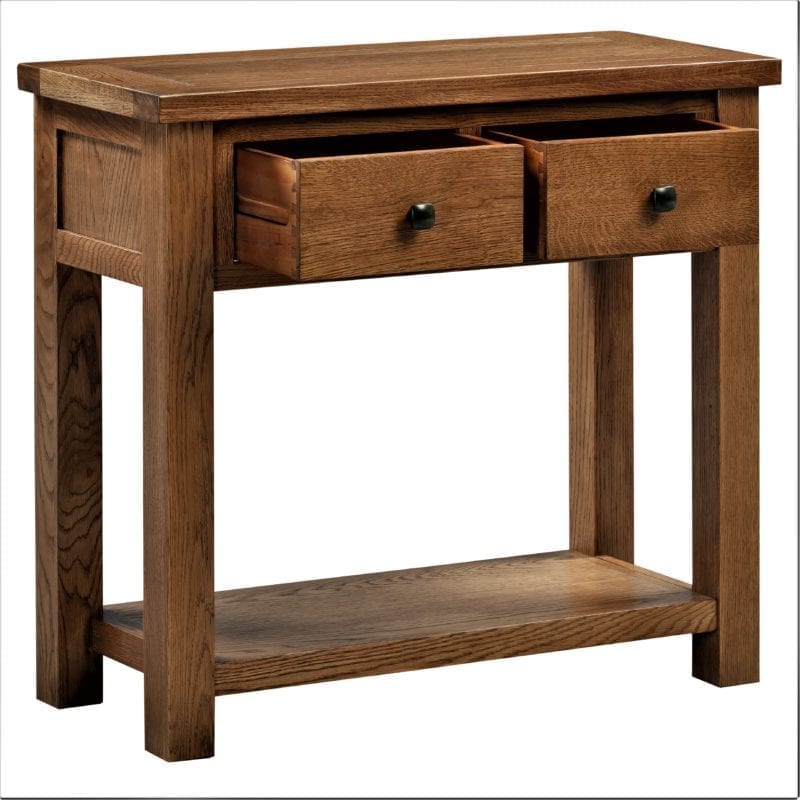 DOR079R Dorset rustic oak 2 drawer console table drawers open
