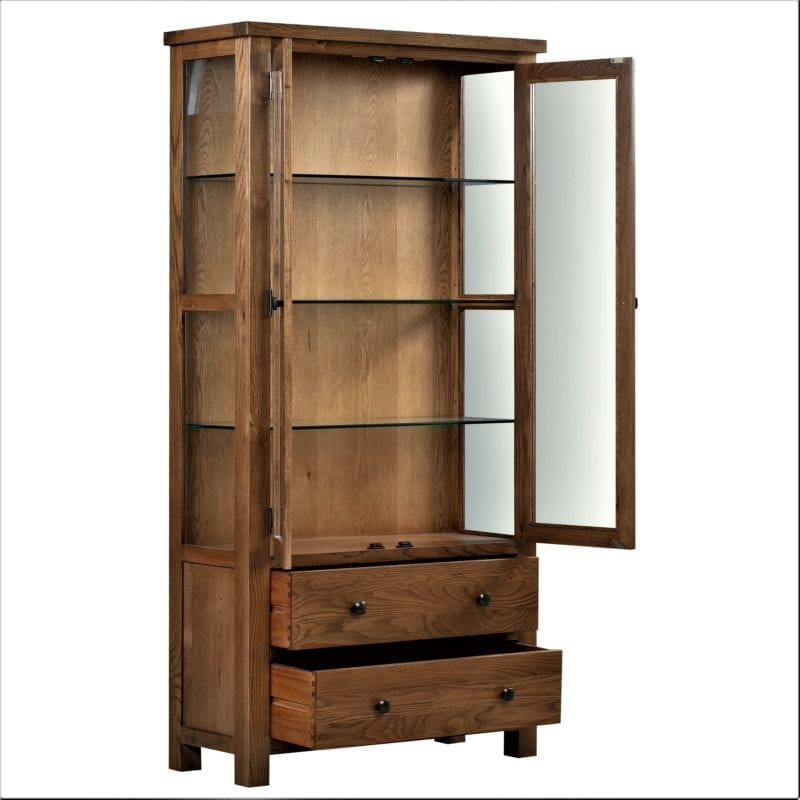 DOR088R dorset rustic oak glazed display cabinet doors open